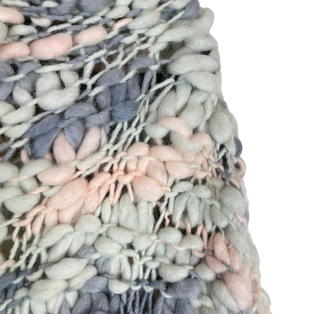 For Love & Lemons Mademoiselle Wool Blend Popover Sweater Blue Pink Size L